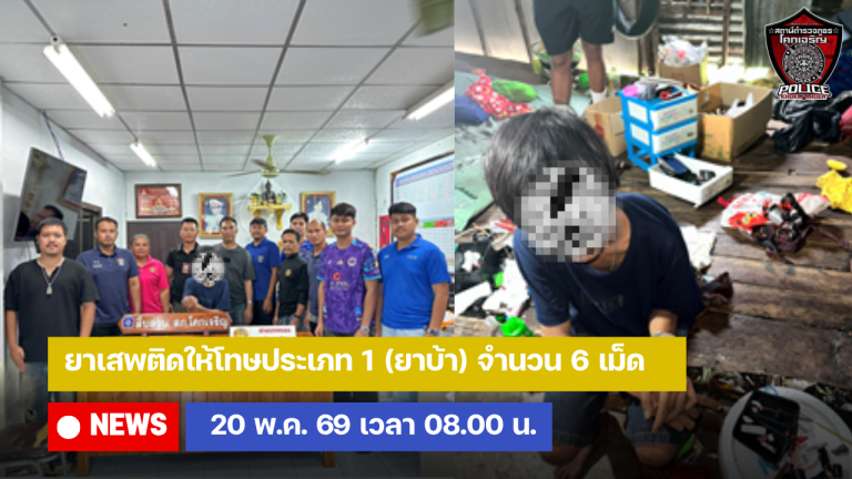 ยาเสพติดให้โทษประเภท 1 (ยาบ้า) จำนวน 6 เม็ด